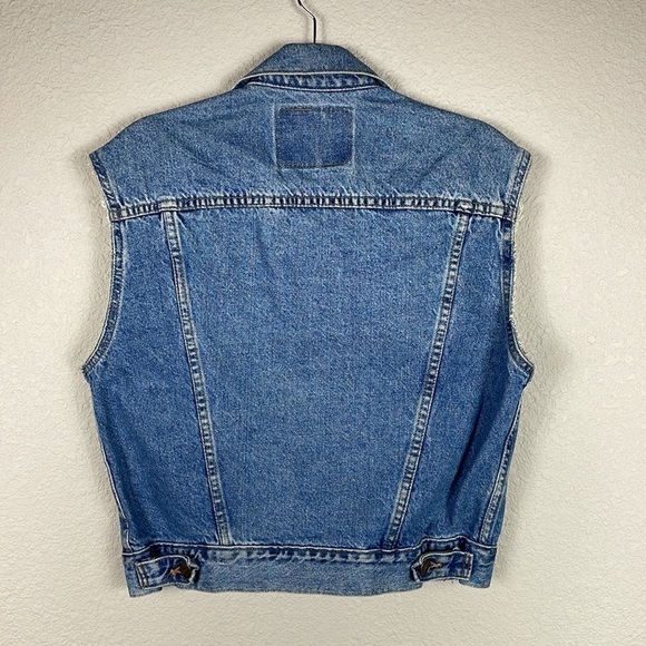 Vintage 90s Levis Studded Collar Indigo Blue Denim Trucker Vest Sz M - Picture 14 of 15